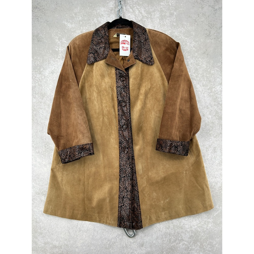 Sibylle Lyn Vintage Two Tone Suede Leather Jacket Brown Metallic Trim Size 8